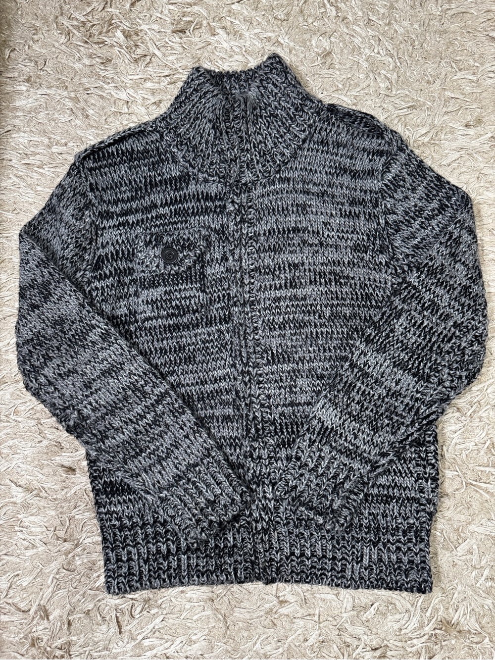 Projek Raw Men’s XL Gray/Black Striped Mock Neck Pocket Zip Cardigan